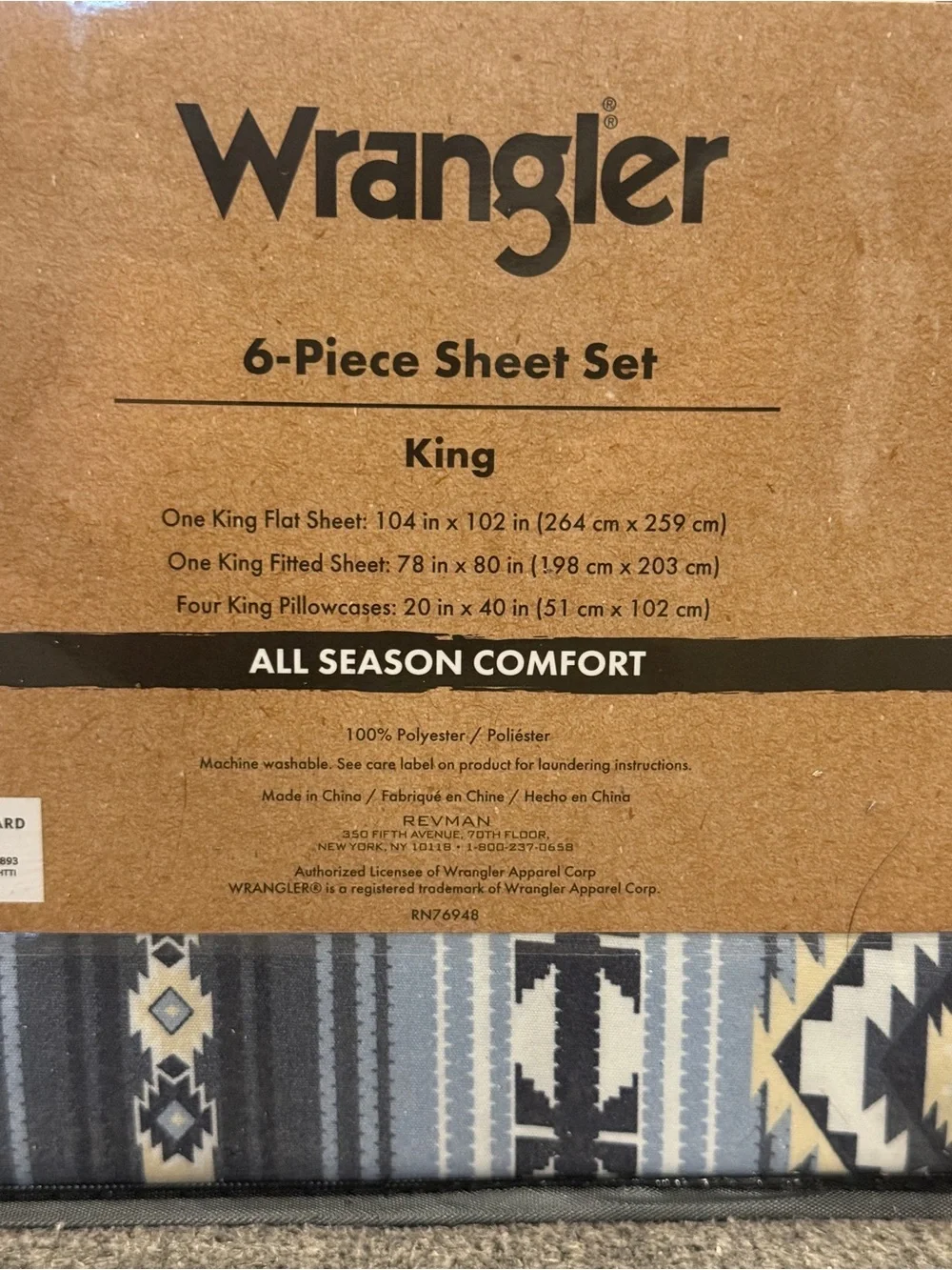 Wrangler King 6-Piece Sheet Set - Blue Geometric